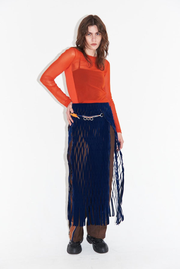 【 BIFURCATUM 】VELOURS MESH SKIRT / Blue
