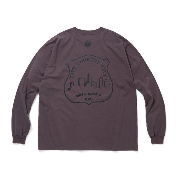 【 CITY COUNTRY CITY 】GARMENT DYE COTTON L/S T-SHIRT - MUSIC ALWAYS - / C.Gray