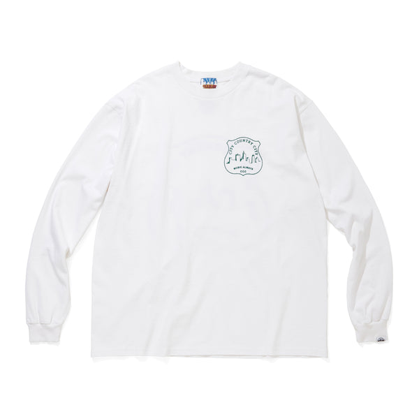 【 CITY COUNTRY CITY 】GARMENT DYE COTTON L/S T-SHIRT - MUSIC ALWAYS - / White