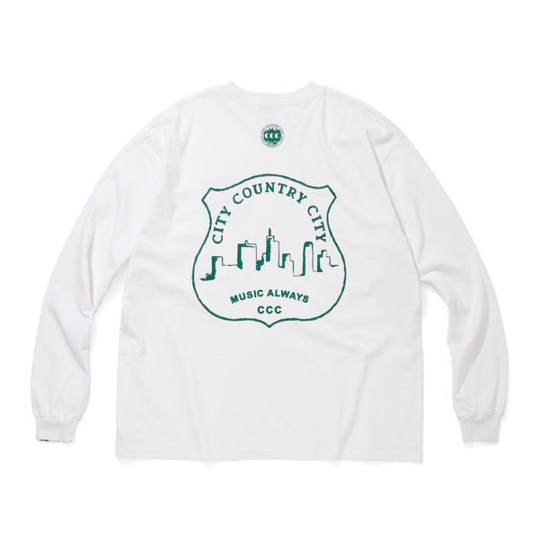 【 CITY COUNTRY CITY 】GARMENT DYE COTTON L/S T-SHIRT - MUSIC ALWAYS - / White