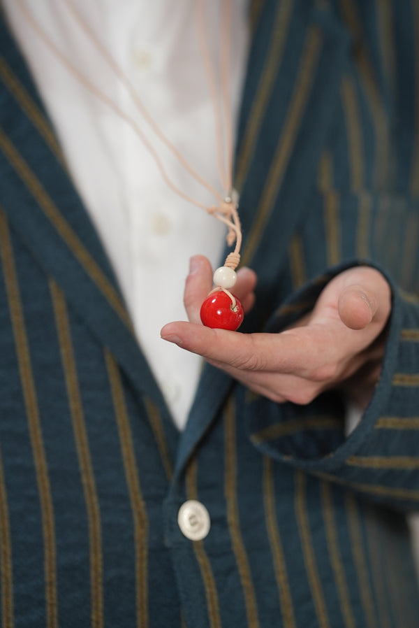 【m's braque】LEATHER CORD CERAMIC & WOODS NECKLACE / Red