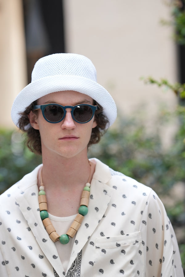 【m's braque】GERMAN WOOD BEADS NECKLACE / Green × Natural