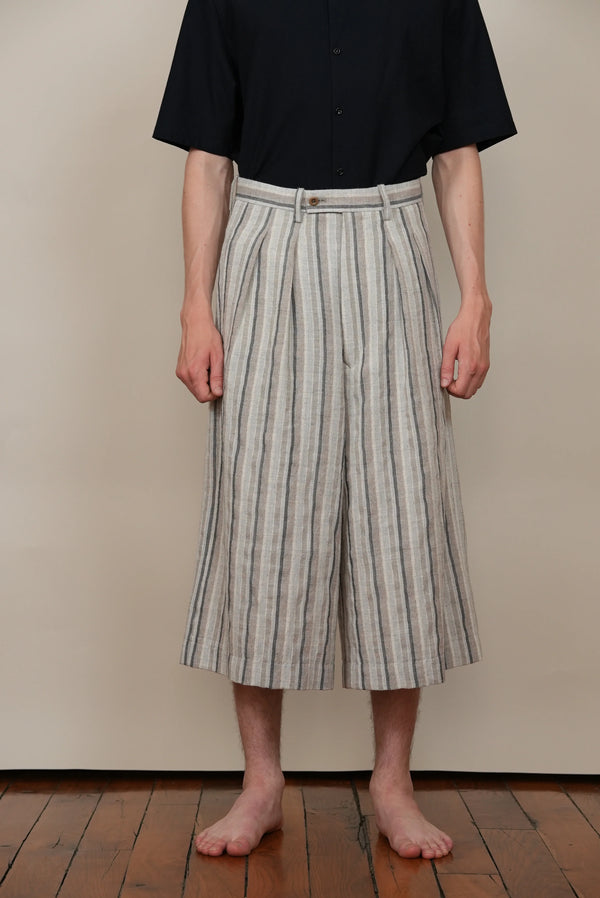【 m's braque 】CROPPED 2-IN-TUCKED WIDE DRESS PANTS / Grey Multi Stripe
