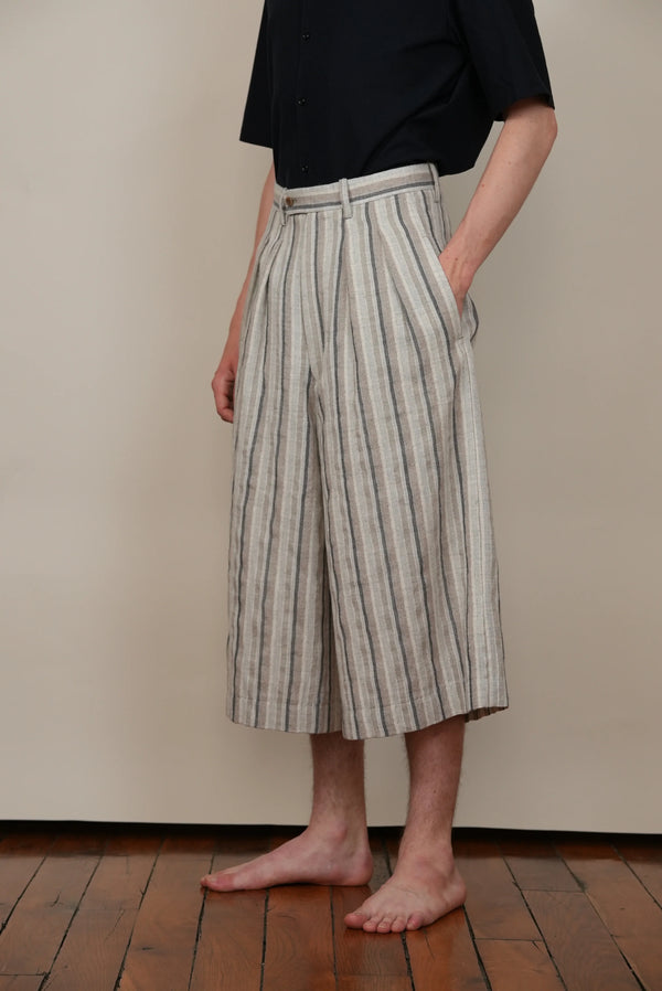 【 m's braque 】CROPPED 2-IN-TUCKED WIDE DRESS PANTS / Grey Multi Stripe