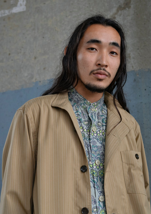 【YOTA TOKI】FAKE LAYERED CHEF JACKET / Pencil Stripe × Beige