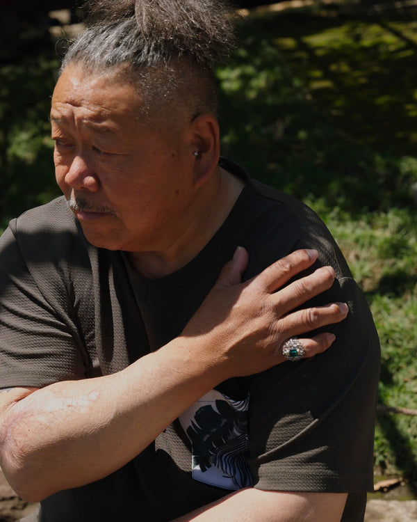 【 TIE A KNOT 】CRYSTAL BEADS RING with SILVER 925 / Emerald × Gray #3