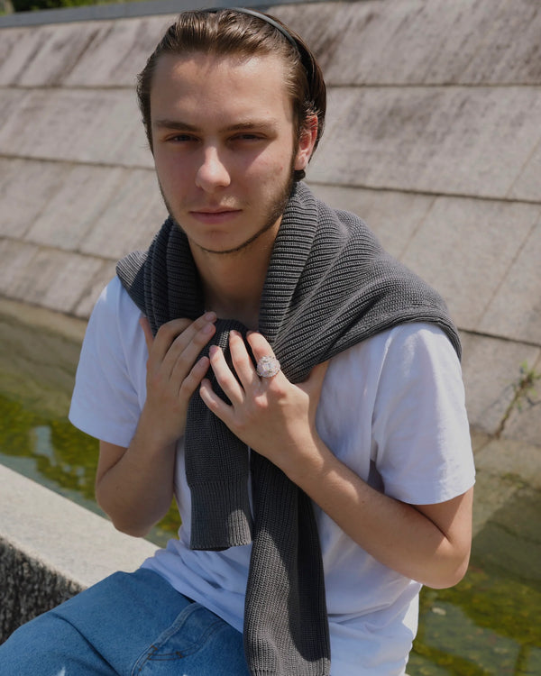 【 TIE A KNOT 】CRYSTAL BEADS RING with SILVER 925 / Clear × Clear #9