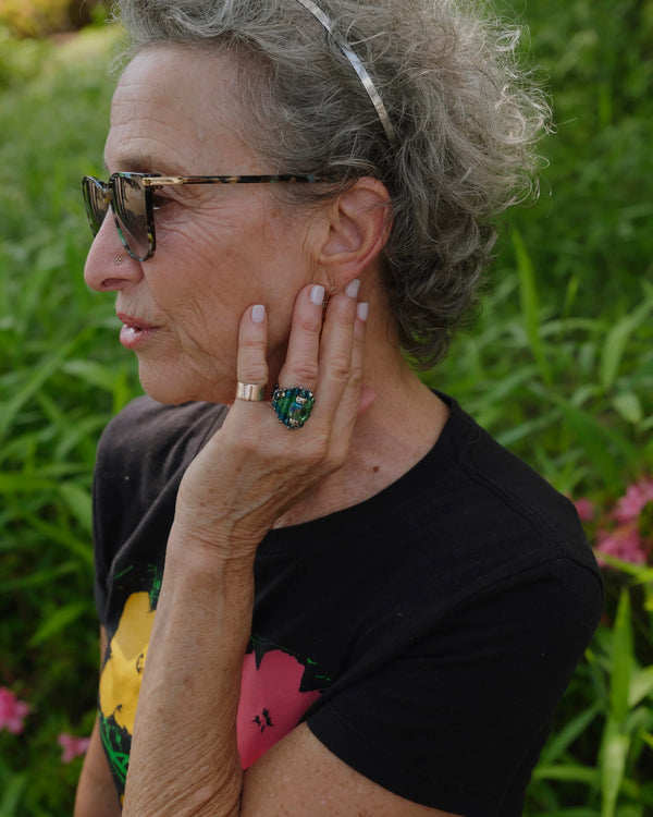 【 TIE A KNOT 】CRYSTAL BEADS RING with SILVER 925 / Green × Blue #11