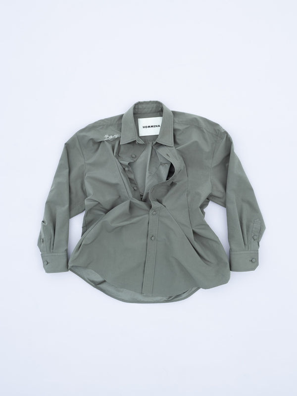 【 HOMMENA 】CRUMPED SHIRT / Green