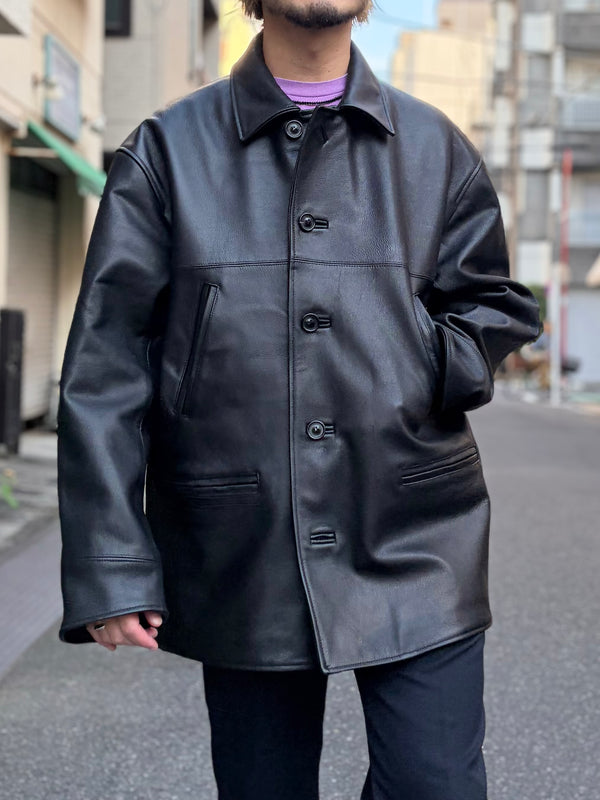 【 UNUSED 】LEATHER CAR COAT / Black