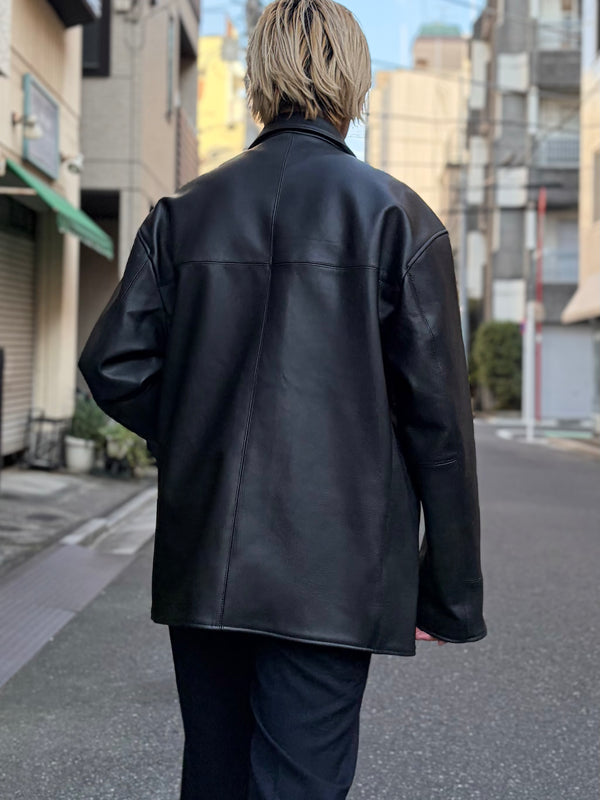 【 UNUSED 】LEATHER CAR COAT / Black