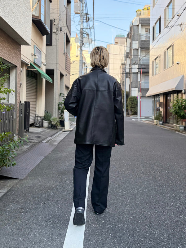 【 UNUSED 】LEATHER CAR COAT / Black