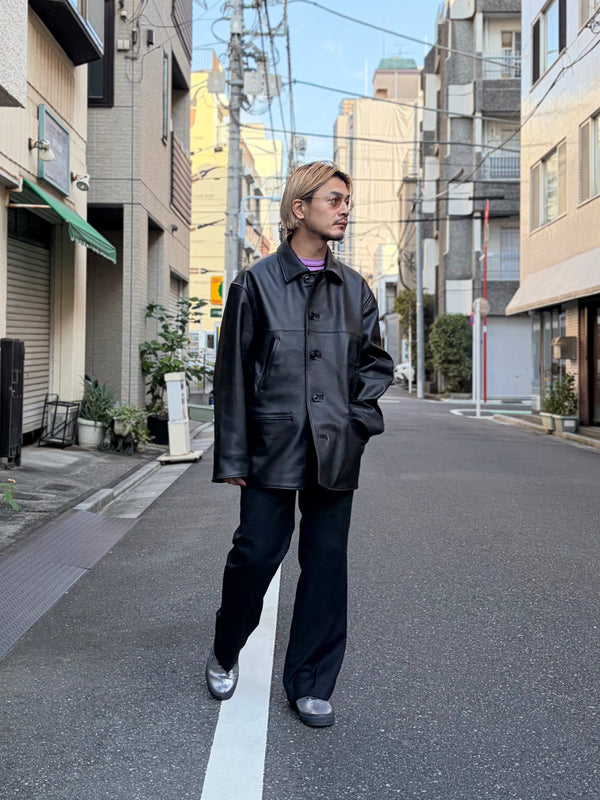 【 UNUSED 】LEATHER CAR COAT / Black