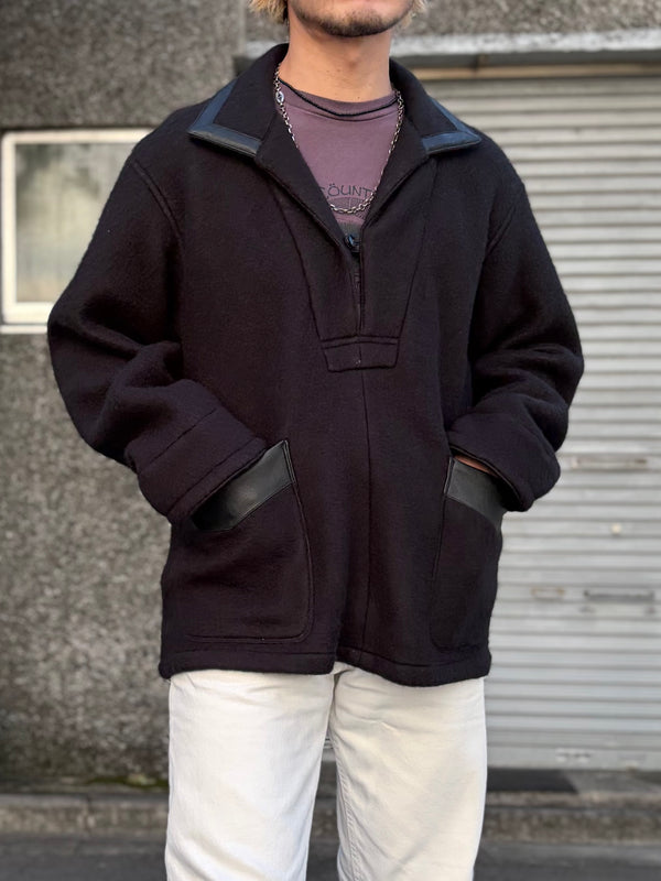 【m's braque】FAUX LEATHER TRIM OVERSIZED PULLOVER / Black