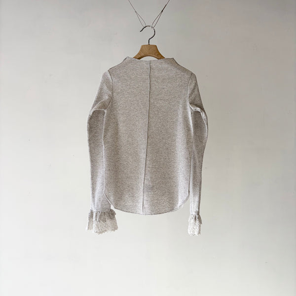 【 RhodolirioN 】RIBBED LACE CUFF PULLOVER TEE / H. Grey