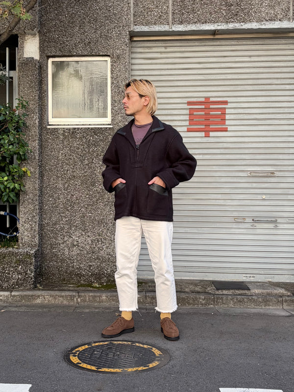 【m's braque】FAUX LEATHER TRIM OVERSIZED PULLOVER / Black