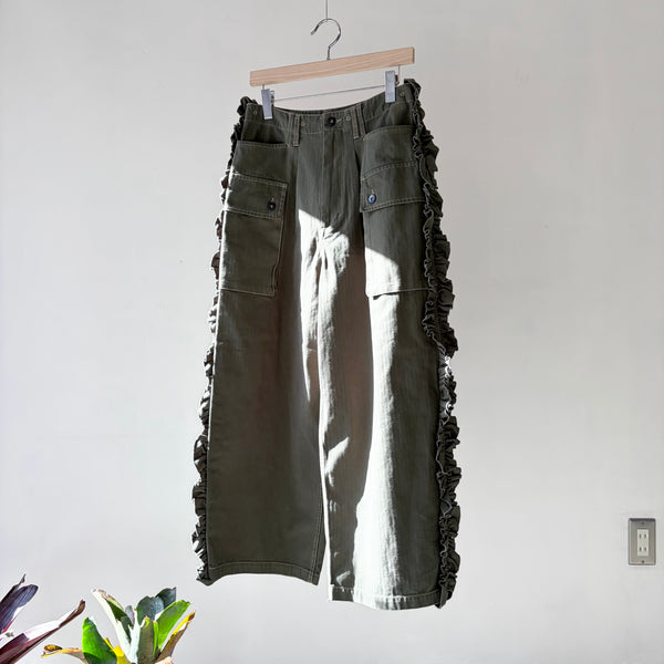 【 RhodolirioN 】UTILITY PANT - HERRINGBONE - / Olive
