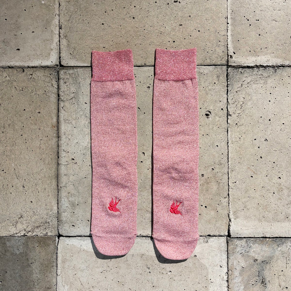 【 RhodolirioN 】SWALLOW STITCH GLITTER SOCKS / Pink