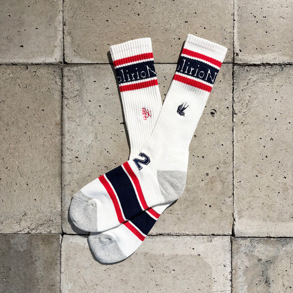 【 RhodolirioN 】LINE & NUMBERING SOCKS / White