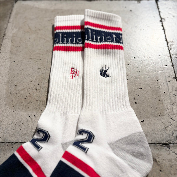【 RhodolirioN 】LINE & NUMBERING SOCKS / White
