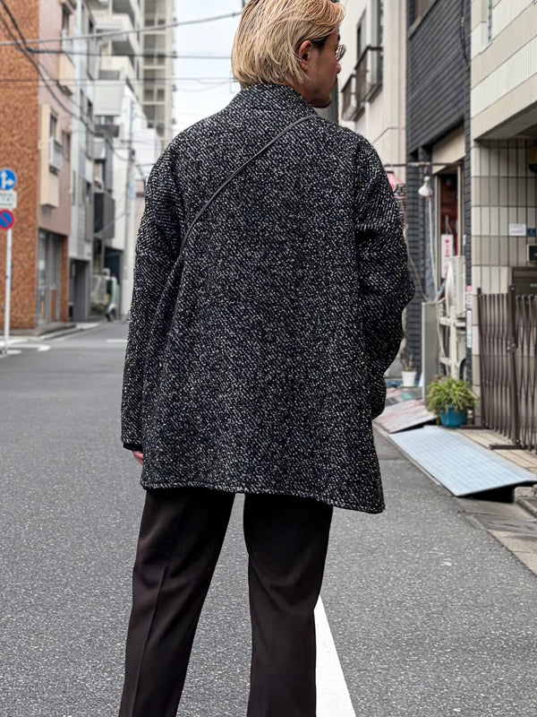 【m's braque】FULLY LINED STAND COLLAR OVERSIZED TUNIC / Black & White