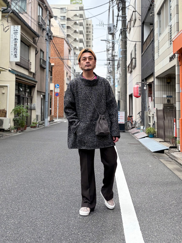 【m's braque】FULLY LINED STAND COLLAR OVERSIZED TUNIC / Black & White