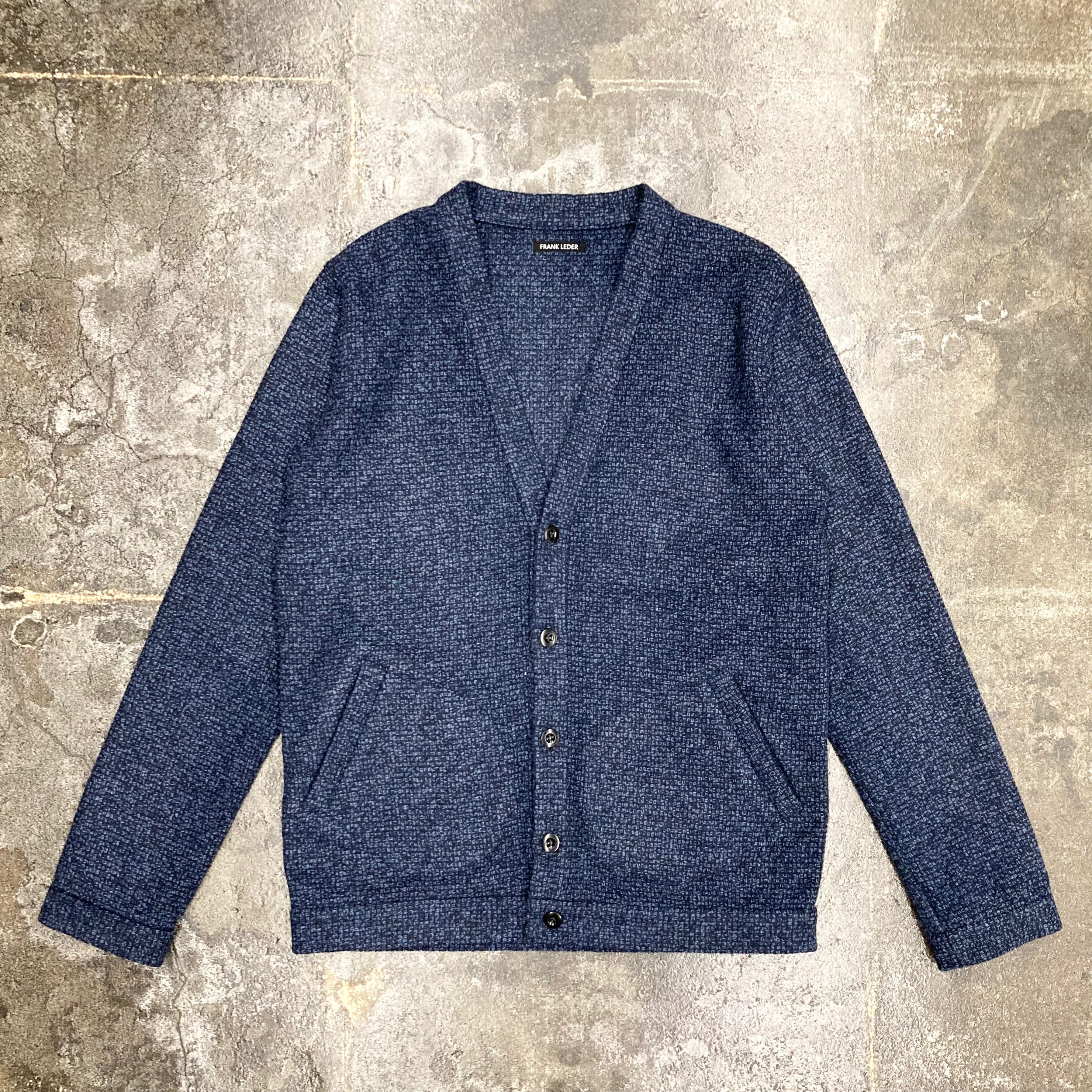 美品 フランクリーダー frank leder カーディガン 紺 茶 M frank leder / フランクリーダー】BLUE WOOL CARDIGAN / Blue