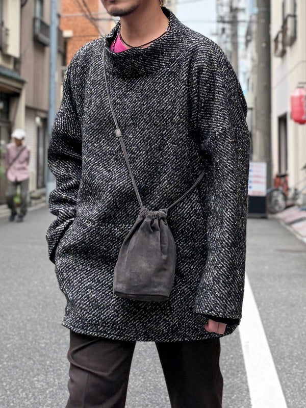 【m's braque】FULLY LINED STAND COLLAR OVERSIZED TUNIC / Black & White