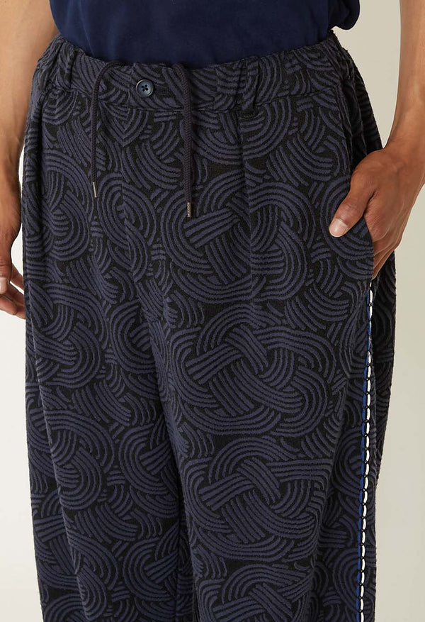 【 BLUE BLUE JAPAN 】ミズヒキニットジャカード サイドラインパンツ / Dark Navy