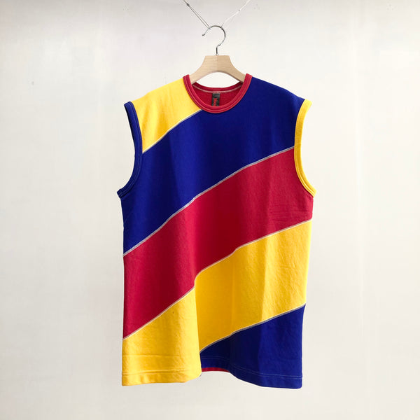 【biscuithead / ビスケットヘッド】DIAGONAL PATCHWORK VEST  / Red × Yellow × Blue