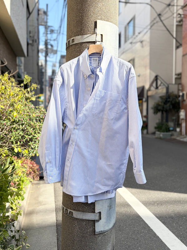 【 RhodolirioN 】DOUBLE LAYER BD SHIRT DRESS - Stripe - / White × Blue