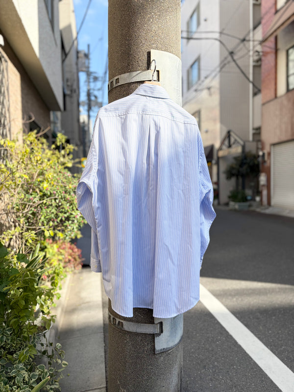 【 RhodolirioN 】DOUBLE LAYER BD SHIRT DRESS - Stripe - / White × Blue