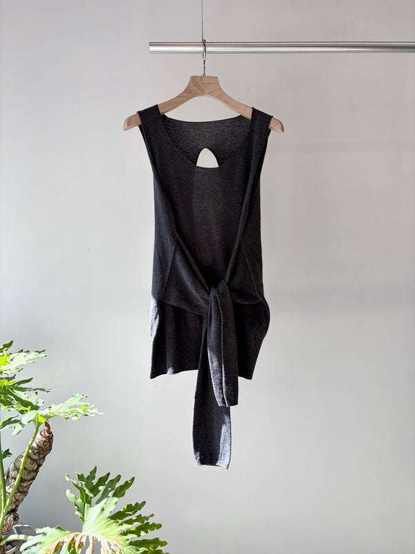 【 RhodolirioN 】KNOT TANK TOP - SHEER - / H. Grey