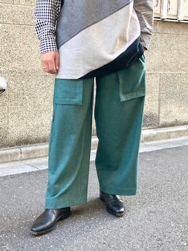 【RURI W. / ルリ】SAILOR WIDE TACK PANTS / Blue Green