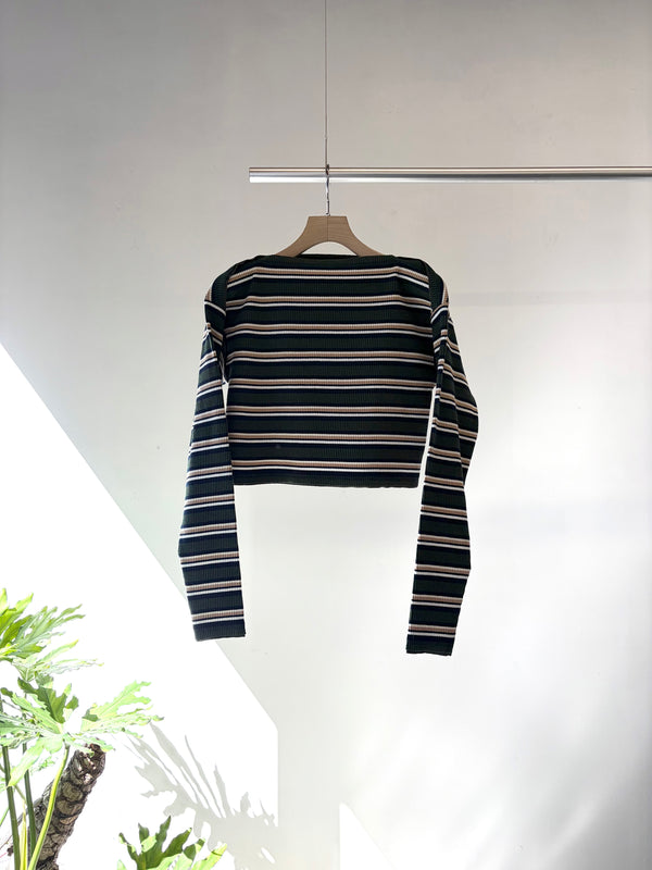 【 RhodolirioN 】TWO-WAYS SPENCER BASQUE SHIRT - RANDOM STRIPE - / Olive