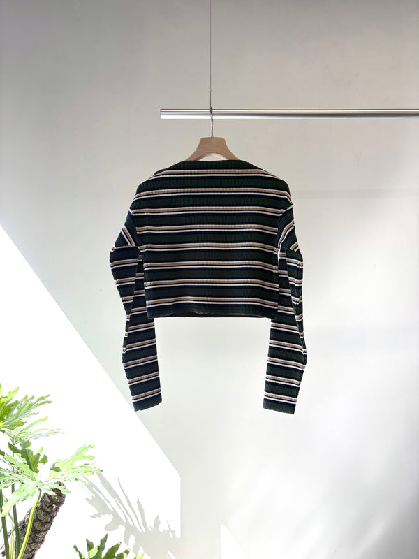 【 RhodolirioN 】TWO-WAYS SPENCER BASQUE SHIRT - RANDOM STRIPE - / Olive