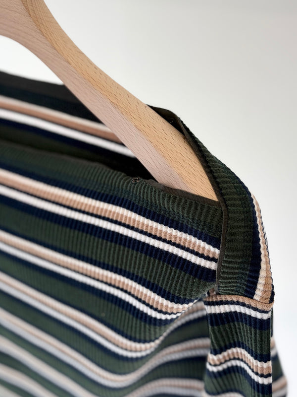 【 RhodolirioN 】TWO-WAYS SPENCER BASQUE SHIRT - RANDOM STRIPE - / Olive
