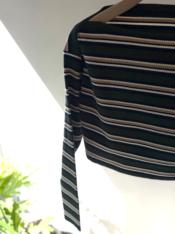 【 RhodolirioN 】TWO-WAYS SPENCER BASQUE SHIRT - RANDOM STRIPE - / Olive