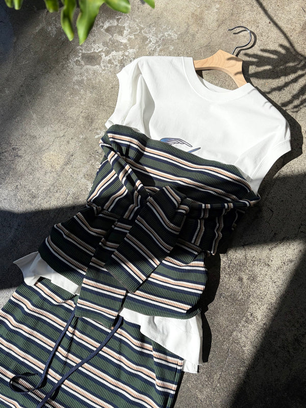 【 RhodolirioN 】TWO-WAYS SPENCER BASQUE SHIRT - RANDOM STRIPE - / Olive