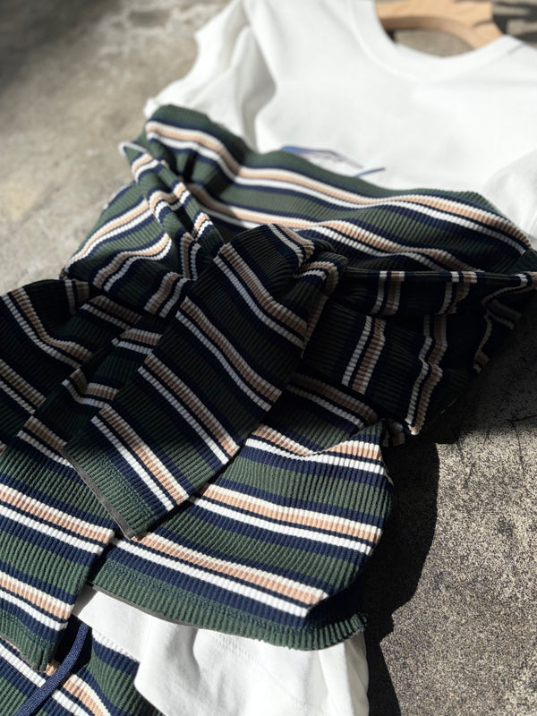 【 RhodolirioN 】TWO-WAYS SPENCER BASQUE SHIRT - RANDOM STRIPE - / Olive