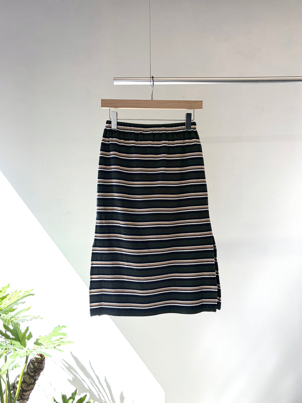 【 RhodolirioN 】PENCIL SKIRT - RANDOM STRIPE - / Olive