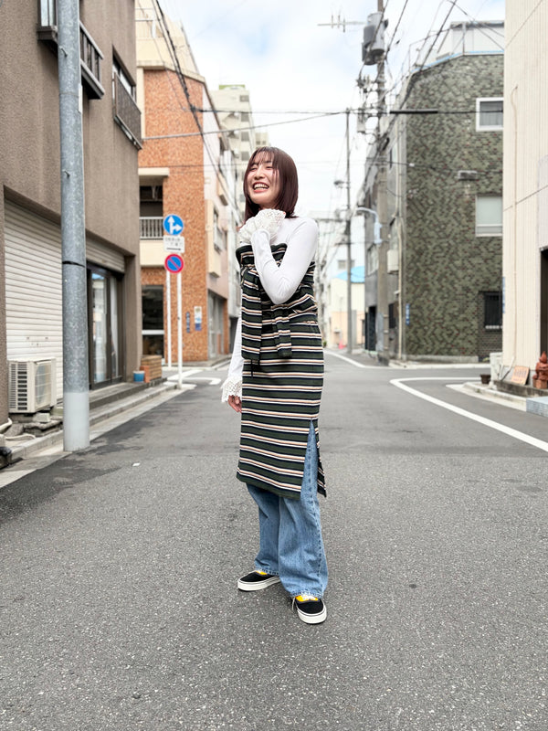 【 RhodolirioN 】PENCIL SKIRT - RANDOM STRIPE - / Olive