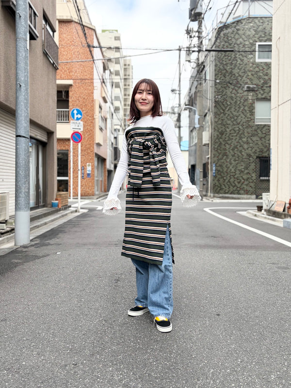 【 RhodolirioN 】PENCIL SKIRT - RANDOM STRIPE - / Olive