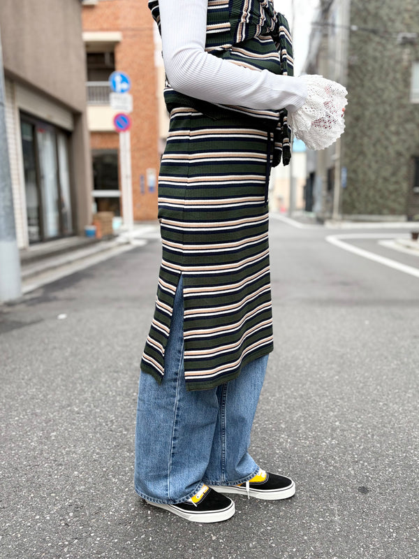 【 RhodolirioN 】PENCIL SKIRT - RANDOM STRIPE - / Olive
