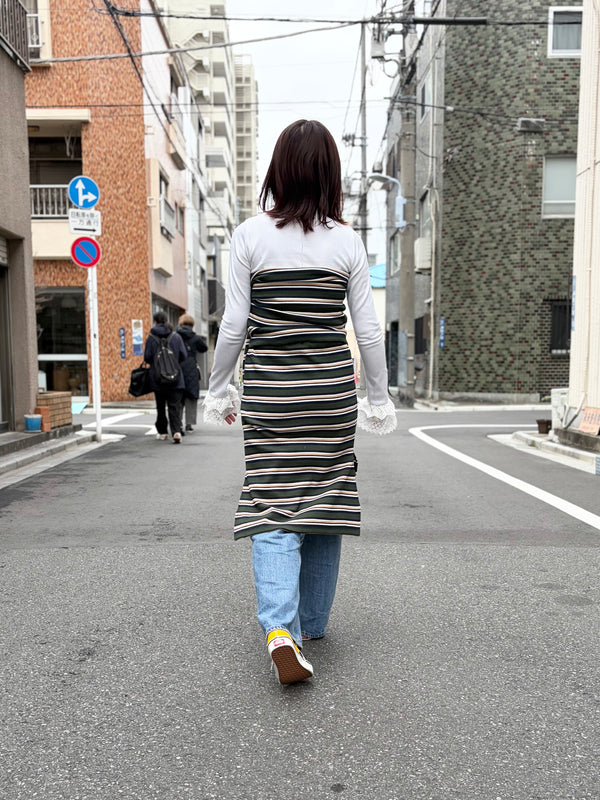 【 RhodolirioN 】TWO-WAYS SPENCER BASQUE SHIRT - RANDOM STRIPE - / Olive