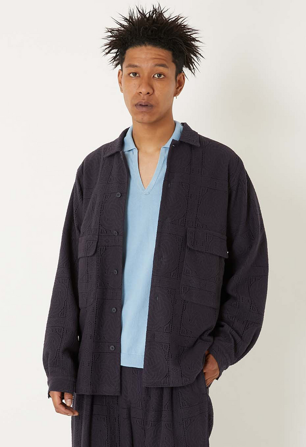 【 BLUE BLUE JAPAN 】ミズヒキレース ロングスリーブシャツ / Dark Navy
