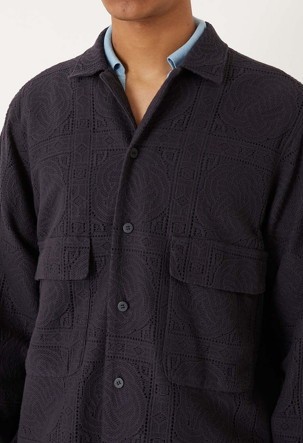 【 BLUE BLUE JAPAN 】ミズヒキレース ロングスリーブシャツ / Dark Navy