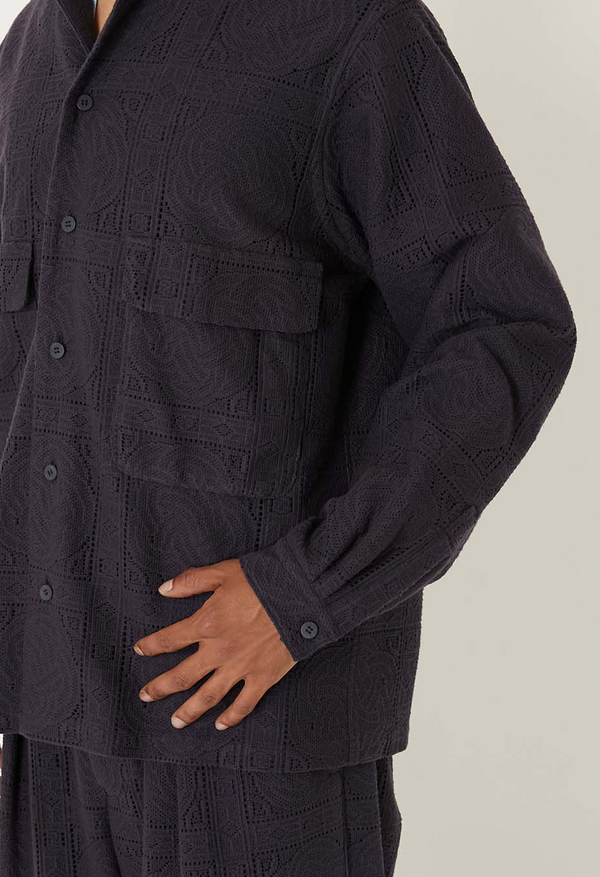 【 BLUE BLUE JAPAN 】ミズヒキレース ロングスリーブシャツ / Dark Navy