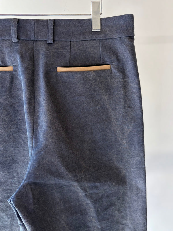 【frank leder / フランクリーダー】WASHED MOLESKIN 1TUCK WIDE TROUSERS  / Charcoal Grey