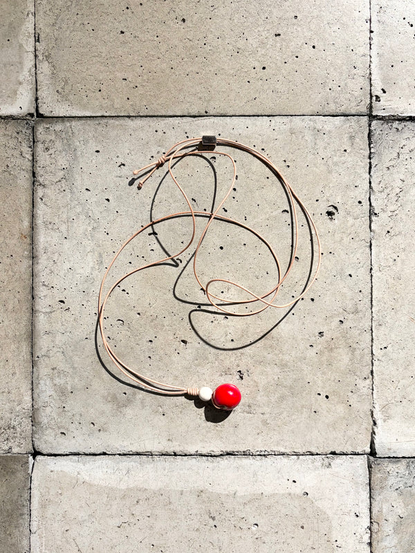 【m's braque】LEATHER CORD CERAMIC & WOODS NECKLACE / Red